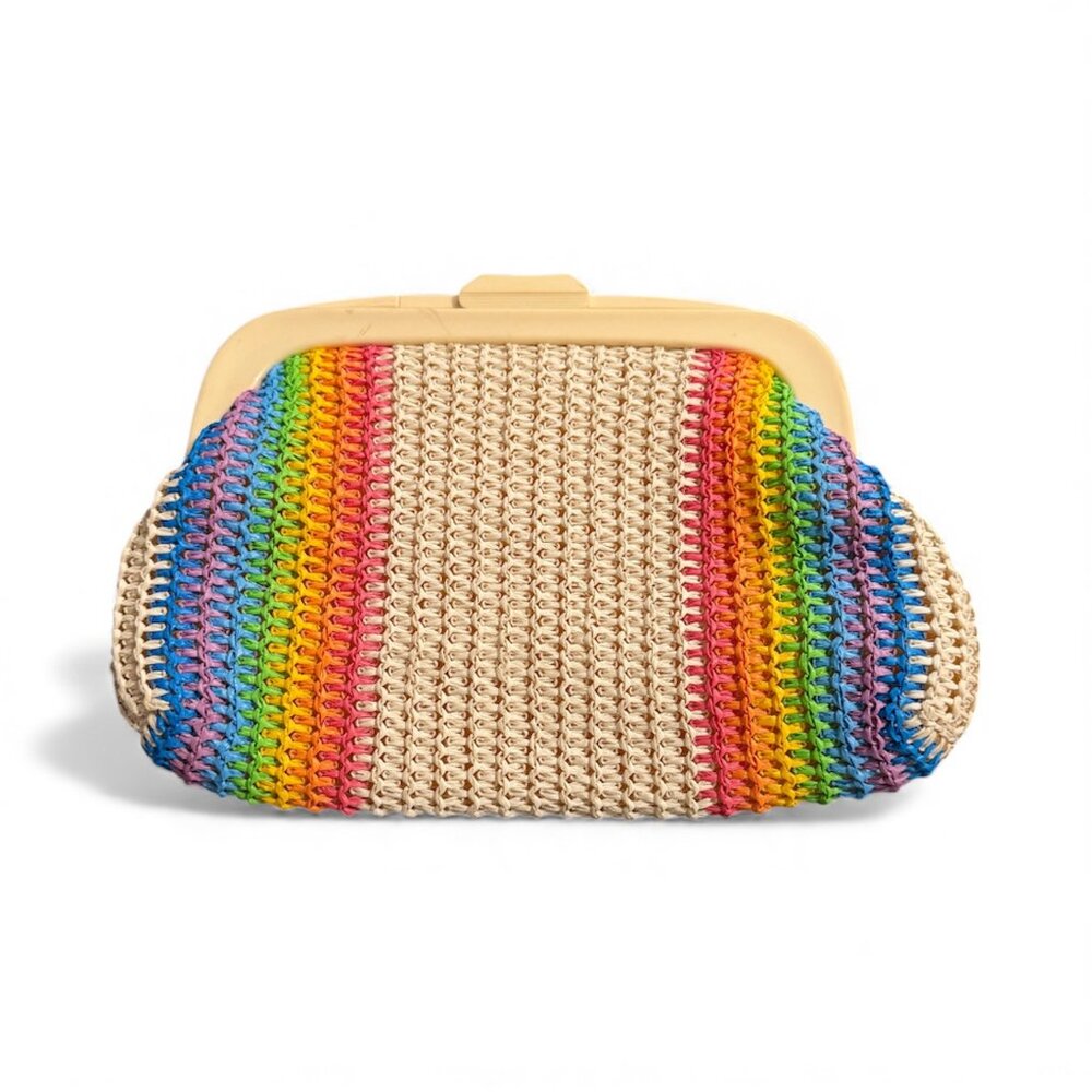 MCI Rainbow Clutch Purse Woven Vintage Retro White Clasp Hand Bag